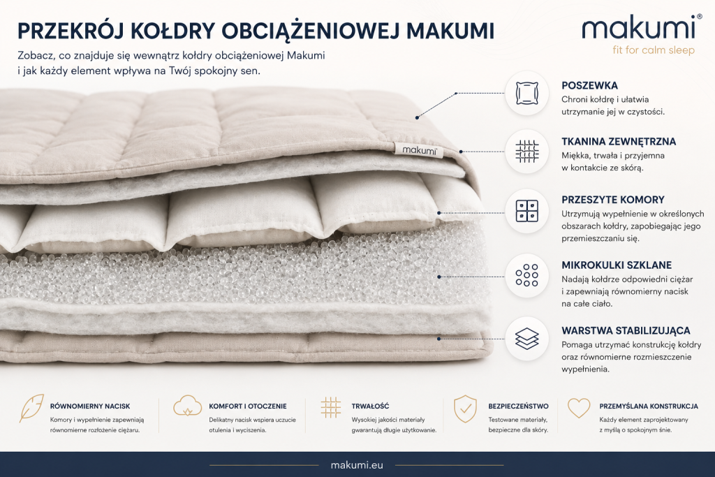 kołdra obciążeniowa w środku